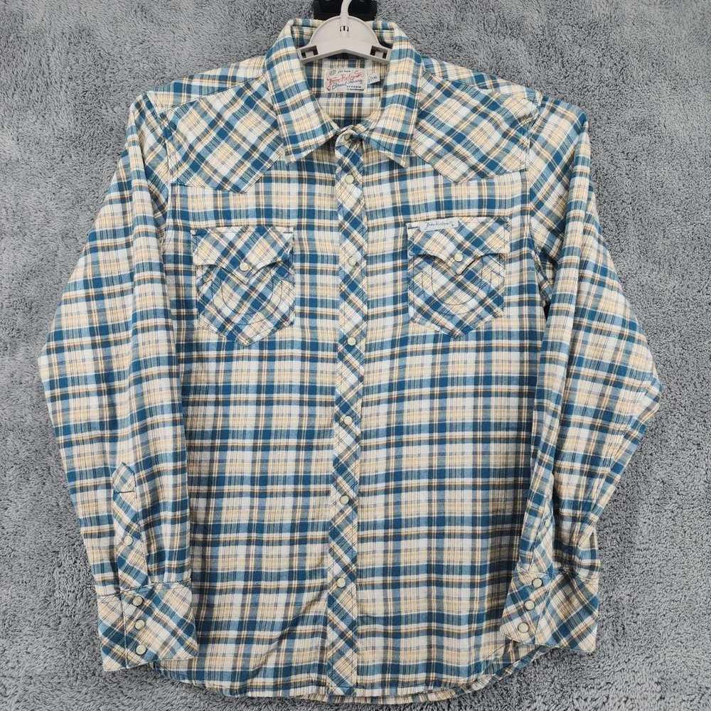True Religion Shirt Mens 2XL Plaid Flannel Pearl Snaps Horseshoe Dual Pockets